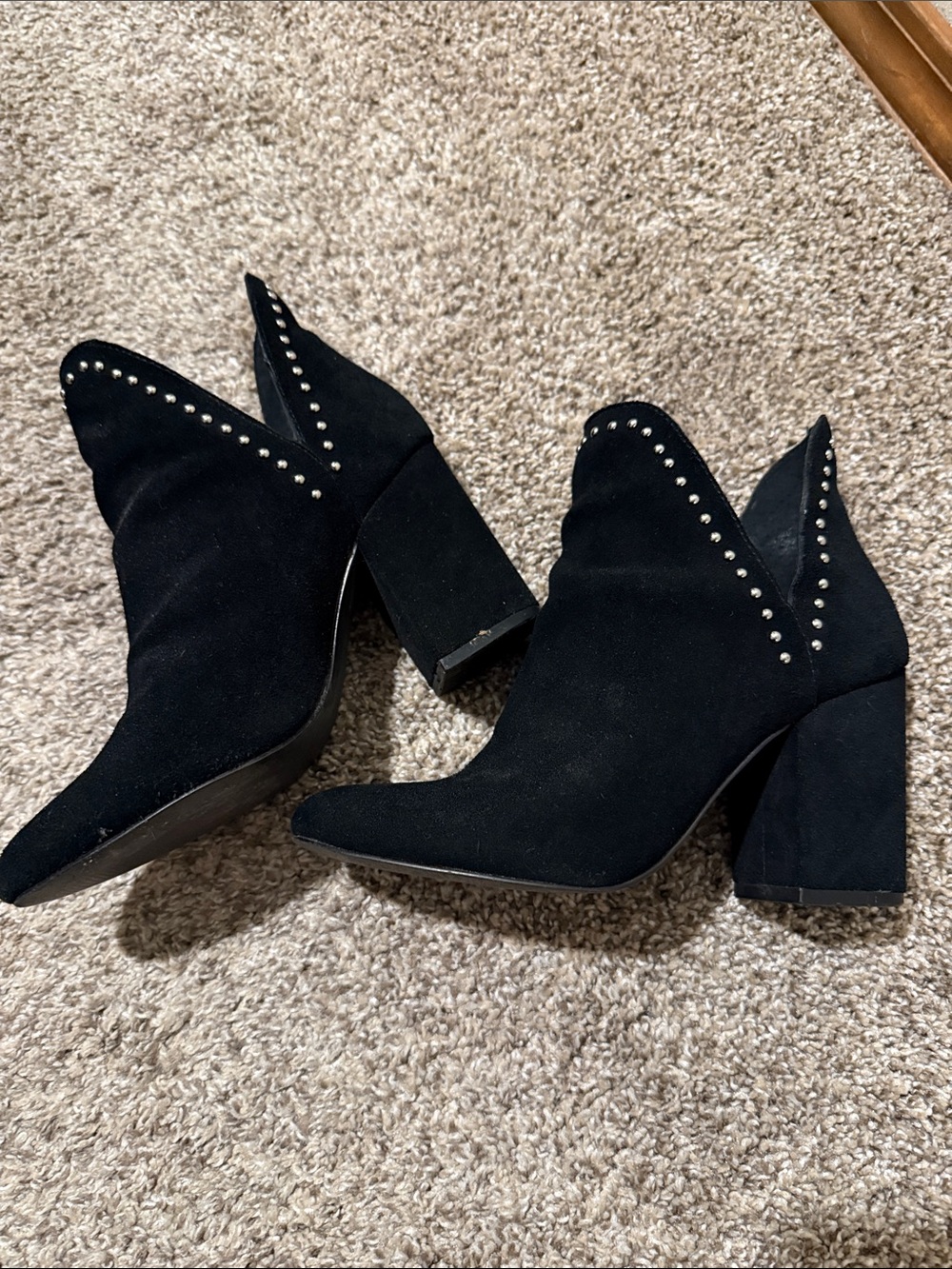 Steve Madden Black Suede Studded Block Heel Ankle Boots